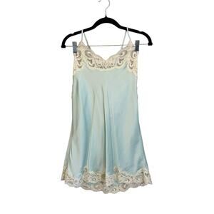 Andres Babydoll Nightgown Mini Dress L Blue Lace Trim Romantic Lingerie Coquette